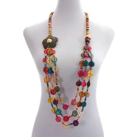 Exotic European Bohemian Nationality Vintage Coconut Shell Sweater Chain Long Necklace Wholesale