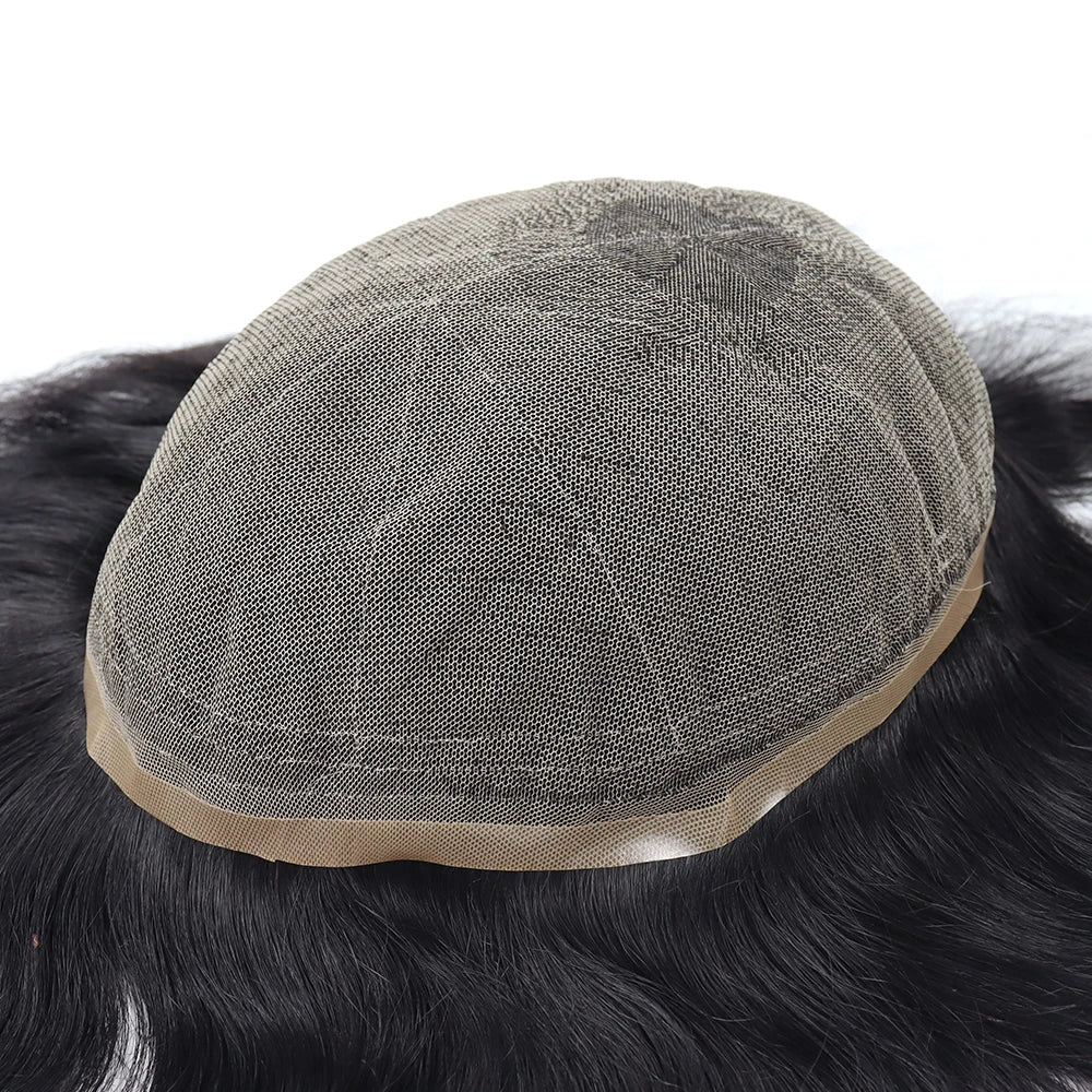 Full Lace Toupee Men Breathable Capillary Prothesis Natural Hair Human Hair Replacement System Straight Wave Wig Man