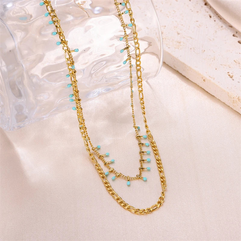 Designer Jewelry Stainless Steel Necklace for Women Two Chains Necklace Gold 18K Necklace