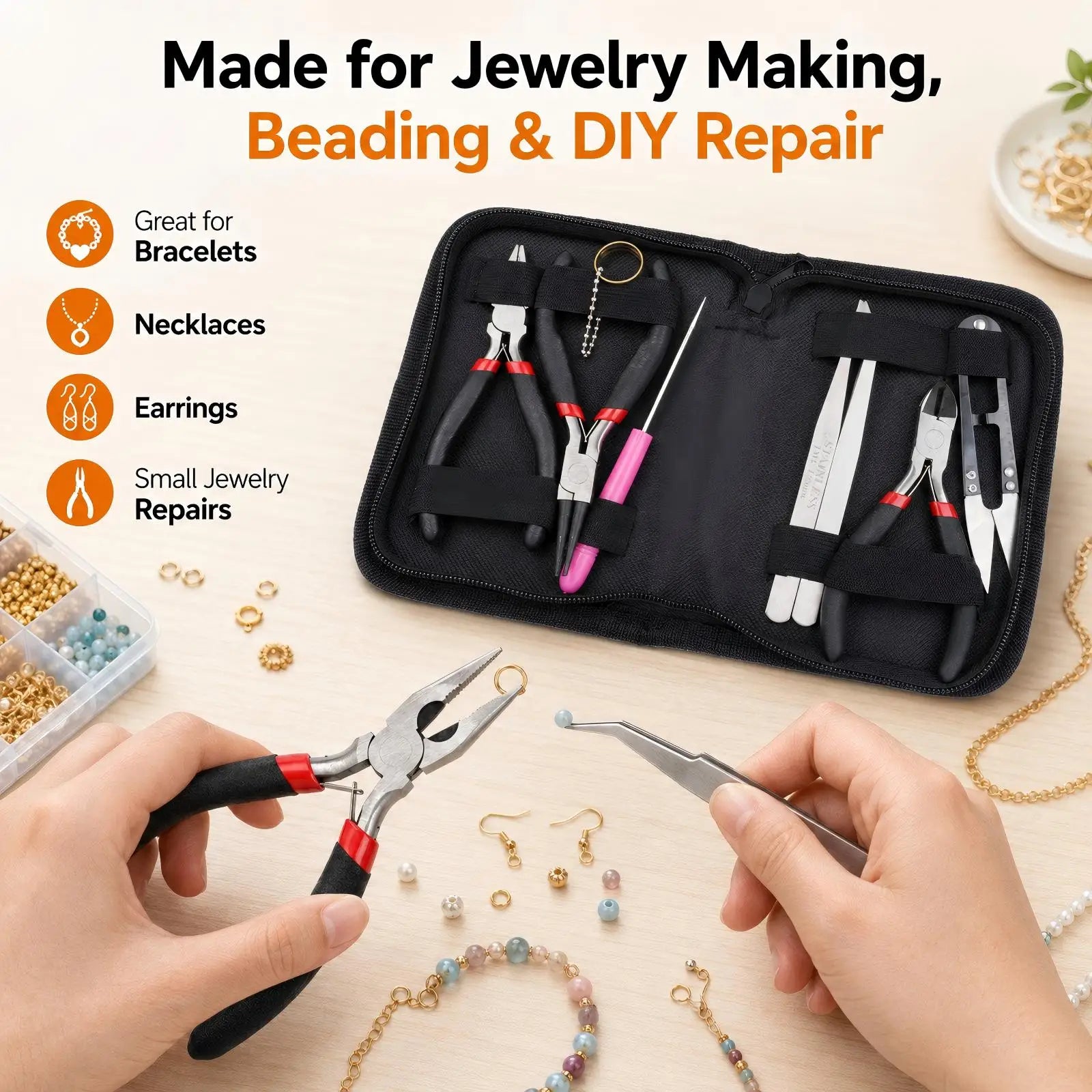 8PCS/Set Jewelry Making Supplies Kits Jump Ring Opener Awl Thread  Thread Scissors Jewelry Making Pliers Tool Kit for Jewelry