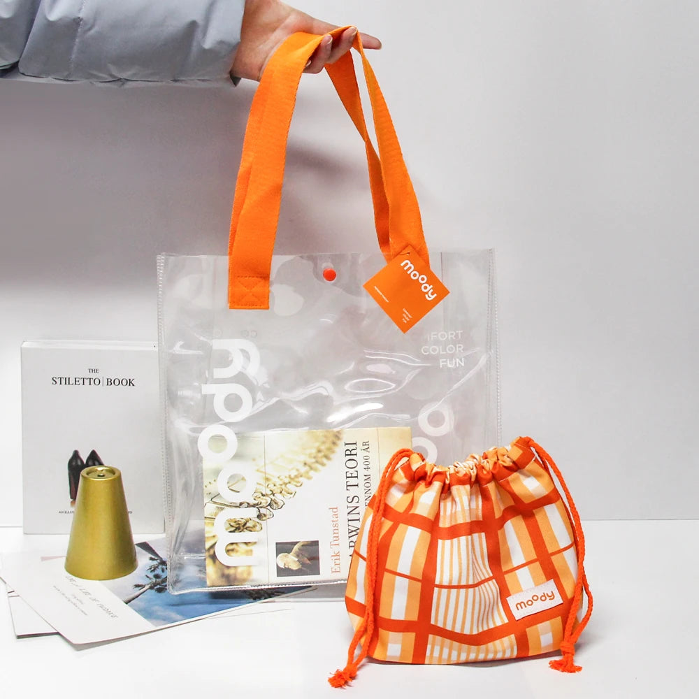 Plastic Tote Shopping Bag Geometric Pattern PVC Transparent Duffle Bag with Logo Zipper Beach Hand Bag