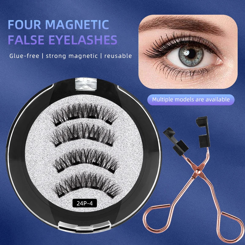 4 Pieces High Quality Synthetic Hair Magnetic 3D Dense No-Adhesive Handmade False Eyelashes DIY Volume Cluster Eyelash