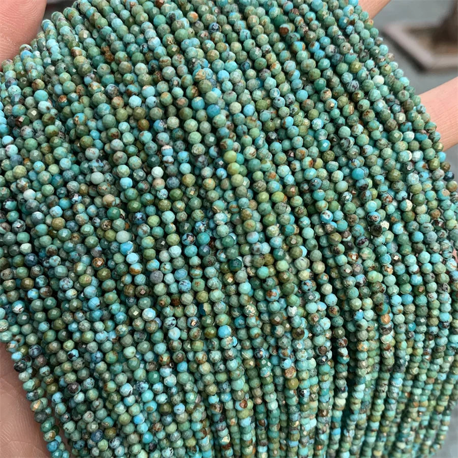 2mm Round Faceted Loose Gemstone Beads Natural Hubei Turquoise Faced Beads for Jewelry Making Diy Necklace Bracelet Accessory