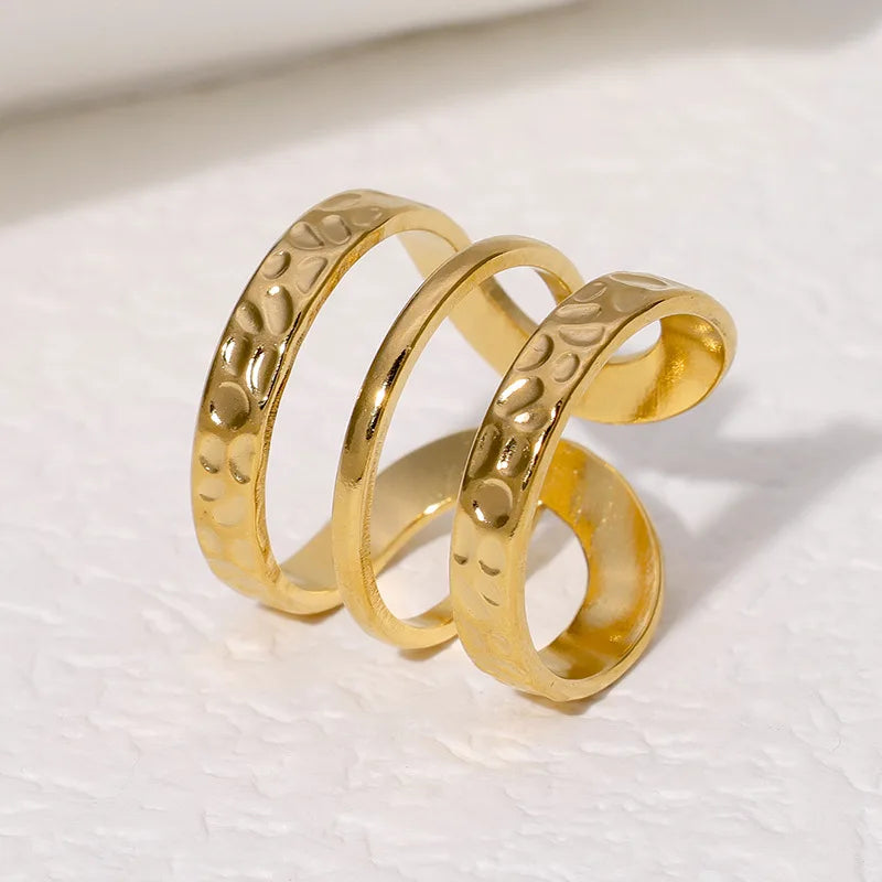 Factory Wholesale Anillo Punk Wide Version Simple Stainless Steel Multi-layered Finger Ring