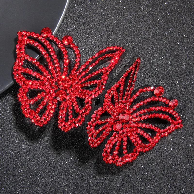 HX-264 Hollow Out Butterfly Rhinestones Hair Clip for Women Girl Hair Claw Vintage Leather Hairpin Jewelry Accessories