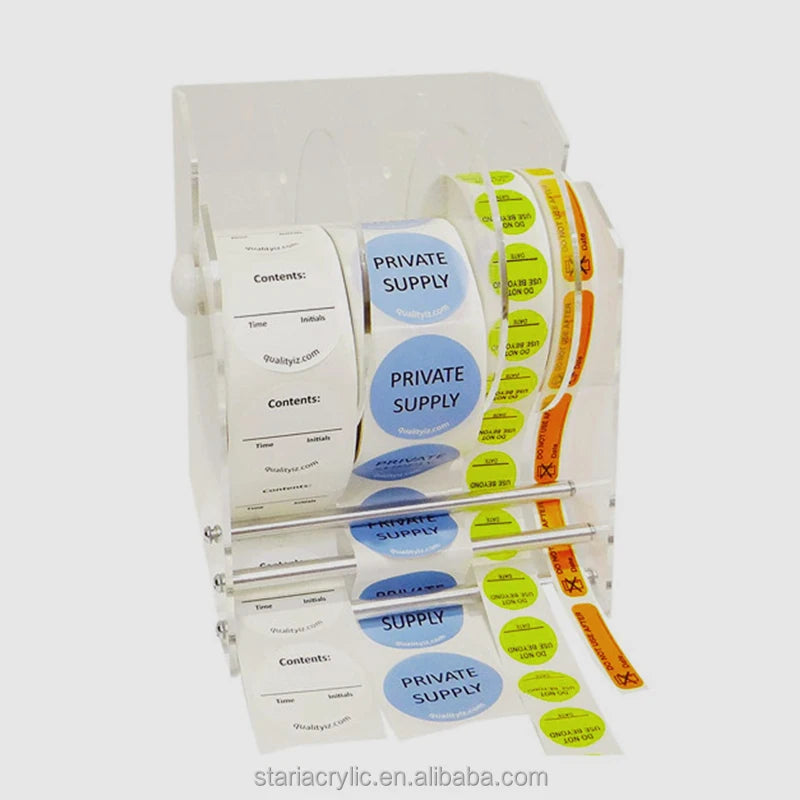 Adjustable Label Dispenser Clear Acrylic Roll Label Holder Sticker Dispenser Sticker Roll Label Holder 3 Disks Sticker Holder
