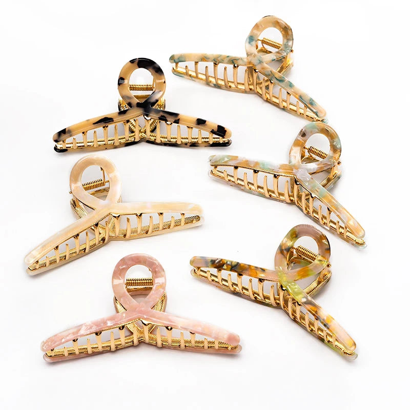 Acetate Metal Large Ganchos Para El Cabello Shark Hair Claw 12 cm Leopard Print Smooth Clamps Clips Luxury Grace Girl Hair Cl