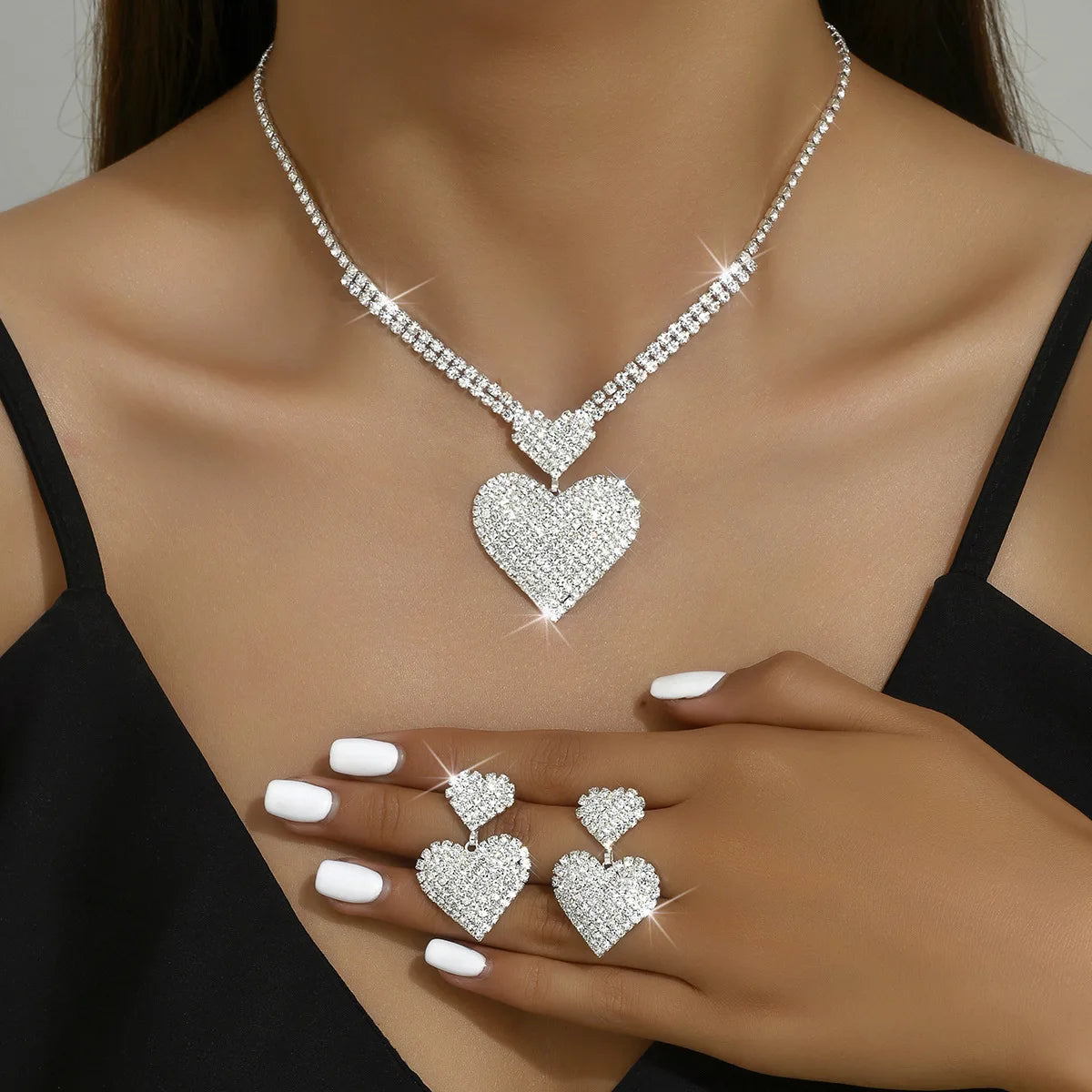 Luxury Fashion Wedding Party Valentine's Day Gift Elegant Heart Necklace Jewelry Set Women Necklace for Bride