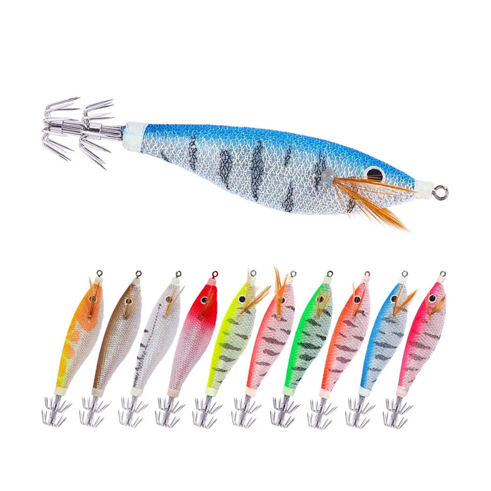 10CM-10.5G Wholesale Luminous Saltwater Sinking Squid Jig Lures Wood Shrimp Lures Fishing Accessories
