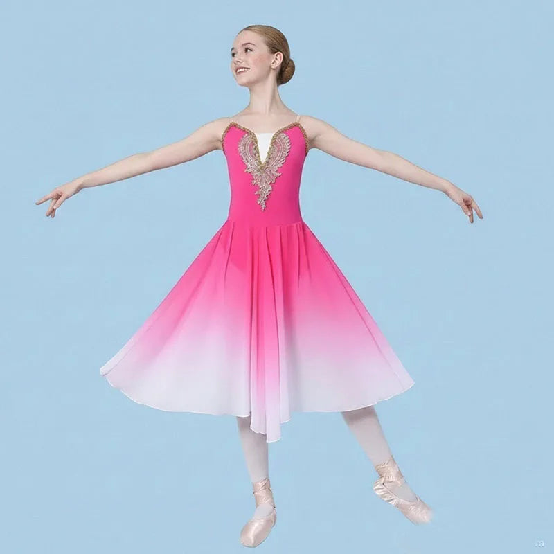 Women Gradient Color High Quality Long Adult Children Ballet Tutu Dress Party Practice Skirts Clothes Fashion Dance Costumes