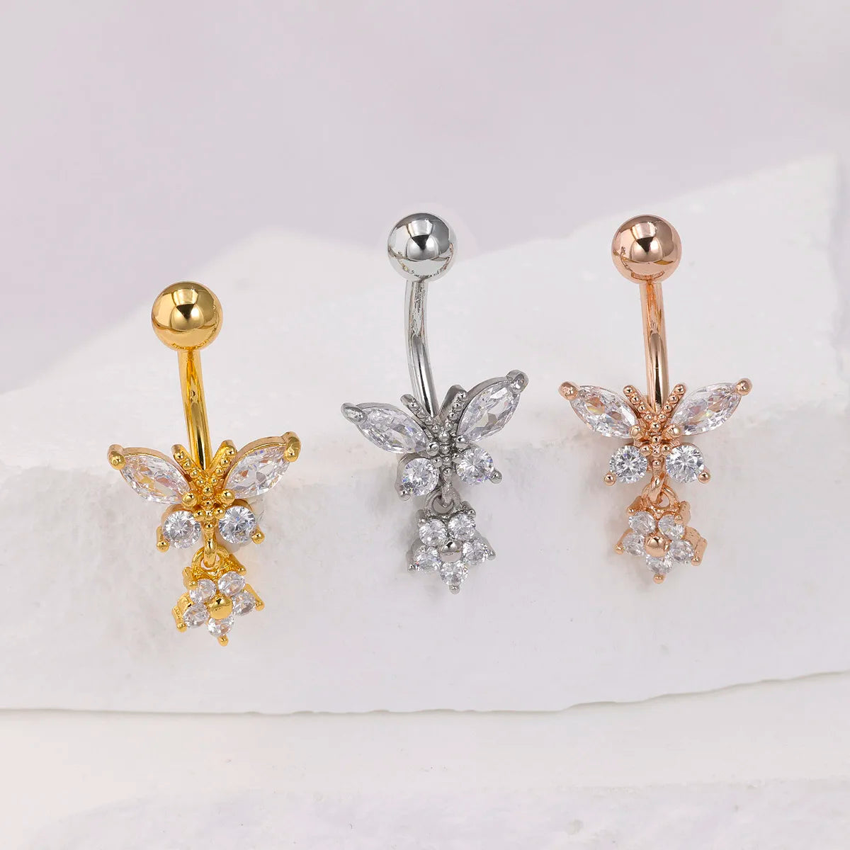 Wholesale Butterfly Dangle Belly Button Ring Women's Stainless Steel Body Piercing Jewelry Surgical Steel Navel Ring