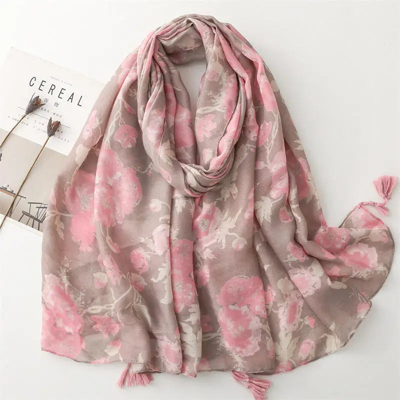2024 New Colorful Flower Print Cotton Scarves Shawls for Ladies Bright Floral Printed Cotton Feeling Scarf Muslim 180*90CM Hi