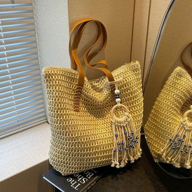 Ins Beach Large Capacity 2024 New Straw Tote Bag Fashion 2024 Leather Bags Women