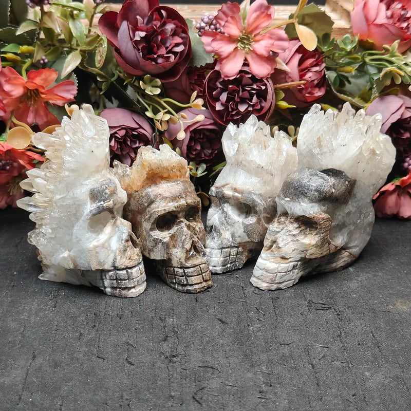 Natural Mineral Reiki Healing Raw Stone Angel Aura White Quartz Cluster Crystal Skulls