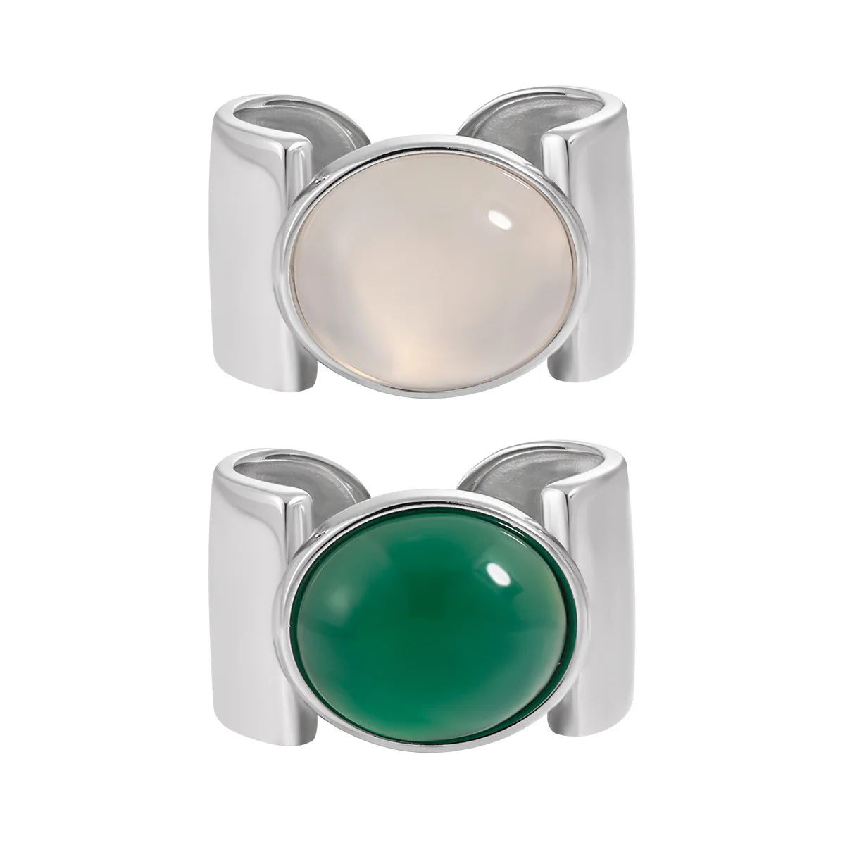 Temperature Natural Agate Rings 925 Sterling Silver  Green White Agate Stone Open Rings for Women