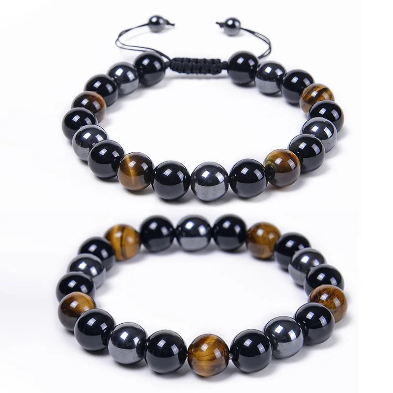 8/10MM Black Magnet Agate & Tiger Eye Stone Bracelet for Men & Women Energy Yoga Bead Weaving Bracelet Fashion Jewelry Bangle
