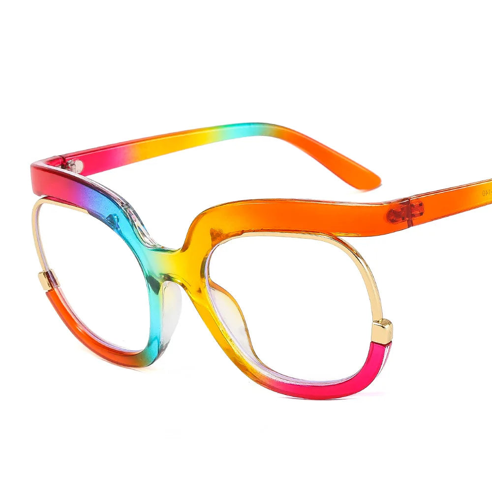 City Wholesale Iridescent Designer Big Round Eyeglasses Frame Franaismontures Chres Plain Rainbow Black Round Sunglasses for 