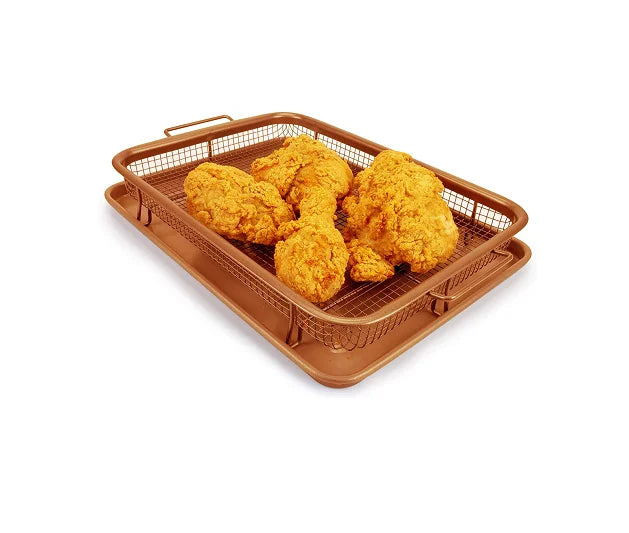 Non-Stick Rectangle Durable Baking Tray Grill Crispy Basket 2 Piece Carbon Steel Eco-Friendly French Fries Fryer Mesh Pan Ove