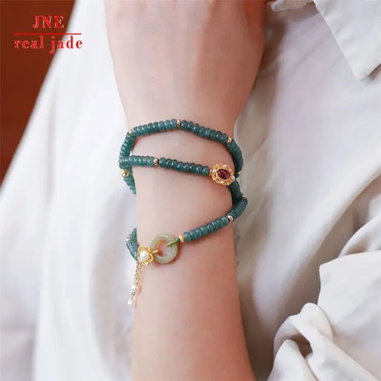 Blue Water Jade Abacus Beads NAFU Bracelet Female Three Rings Tourmaline Pearl Small Flower Accessories Bracelet