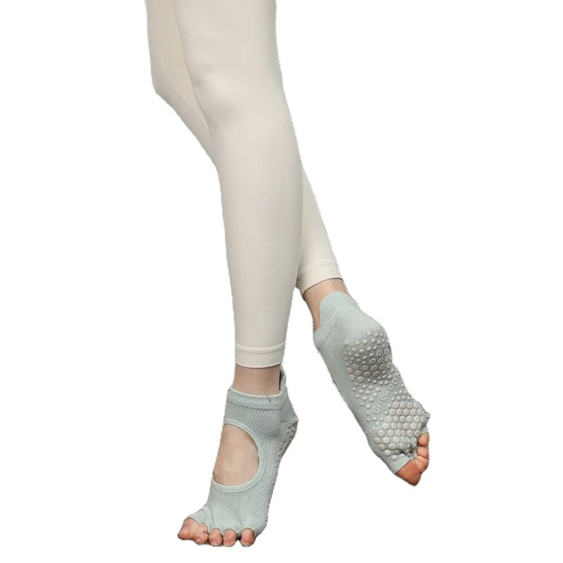 Women's Plaid Toesox Knitted Crew Socks Low Rise Half Toe Grip Non-Slip Design Spring Ballet Workout Exercise Breathable