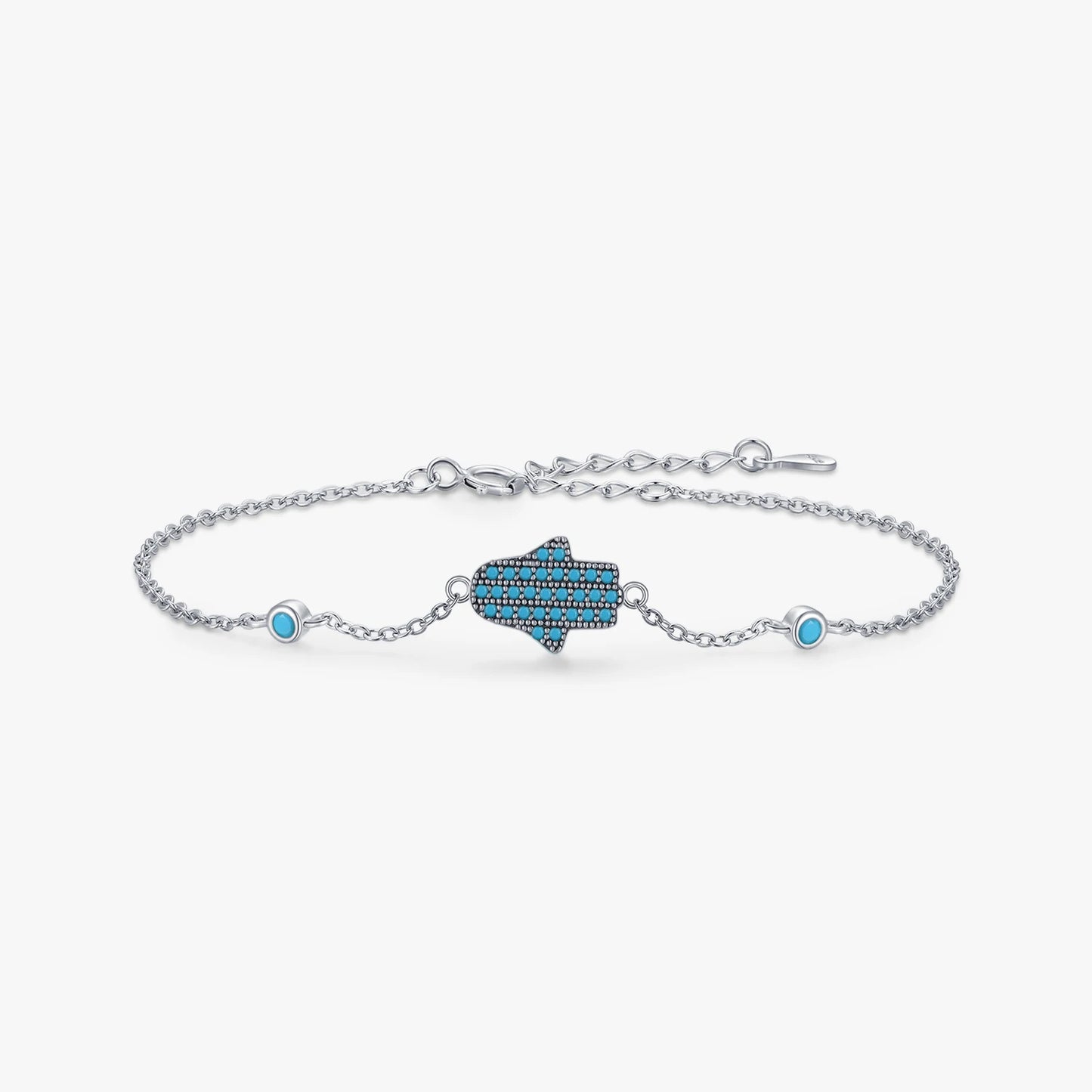 Cute Hands Ghost Natural Turquoise Bracelet for Women 925 Sterling Silver Link Chain Bracelet Anti-allergy Jewelry