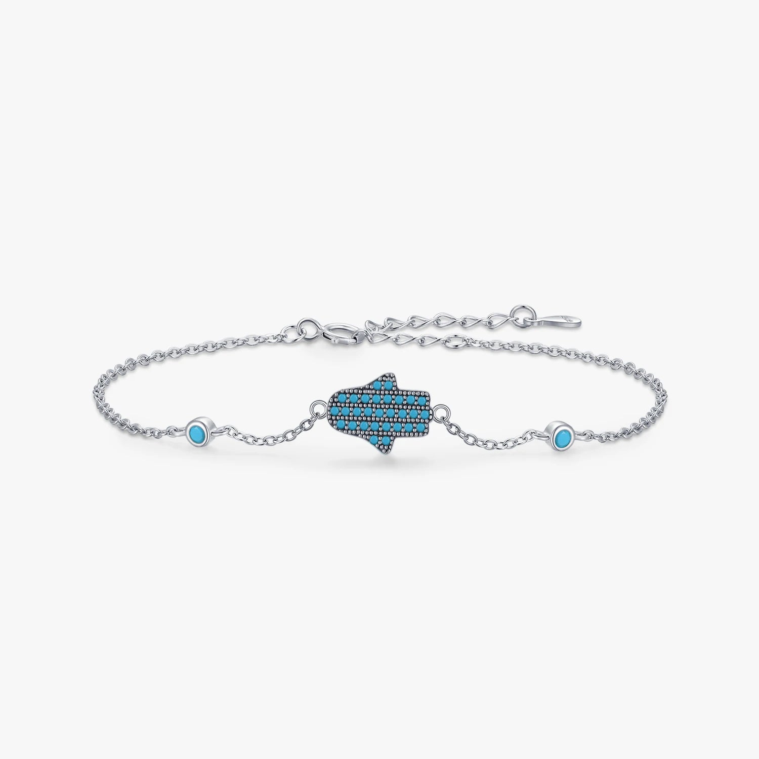 Cute Hands Ghost Natural Turquoise Bracelet for Women 925 Sterling Silver Link Chain Bracelet Anti-allergy Jewelry