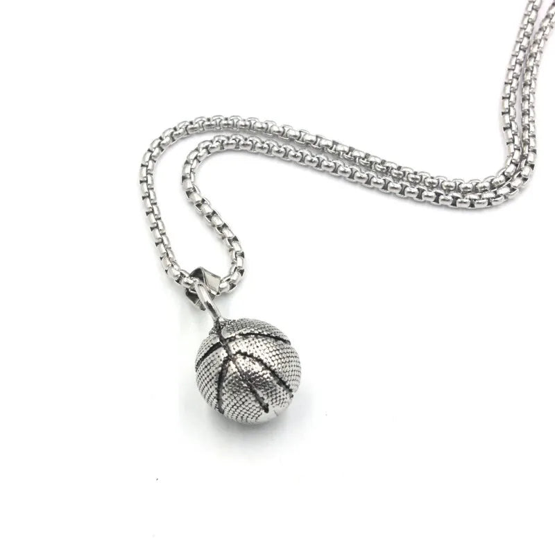 Cheap Sale Ball Games Prize Gifts Sweater Chain Necklace Fashion Hip Hop Round Stainless Steel Basketball Pendant Necklaces M