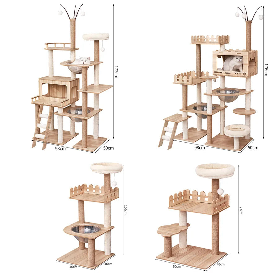 Discount Large Wooden Sisal Cat Tower Tree with Multi Floor Jumping Platform Cat House & Scratcher