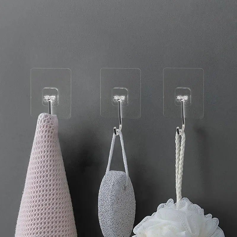 Advance Heavy Duty Stainless Steel Wall Hooks Transparent Anti-Landing Net Plastic Adhesive Double Bathroom Jewelry Pot Clean