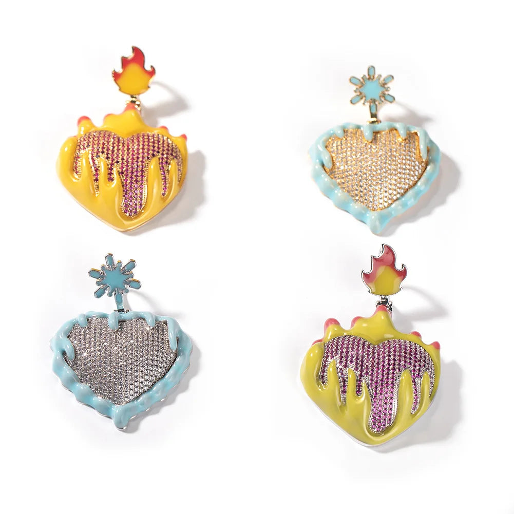 New Trendy Glow in the Dark Pave Zircon Tennis Necklace Oil Dripping Luminous Ice Fire Enamel Hearts Choker Mainly Made of Br