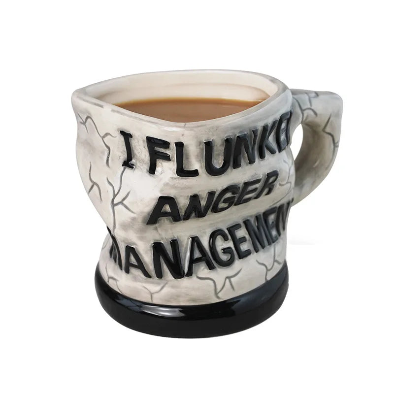 Anger Management Distorted Mug Coffee Mug Twisted Ceramic New Novelty White Box Stainless Steel Coffee Mugs Graduation HANDGR