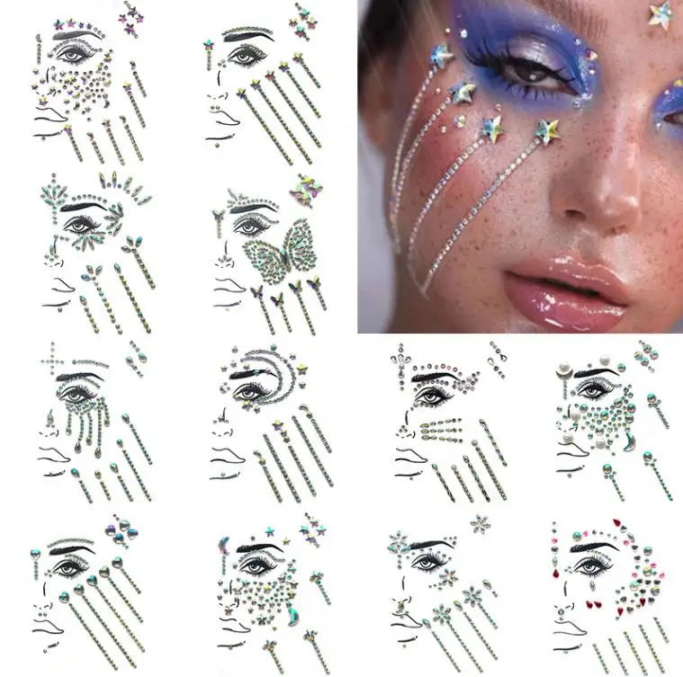 Face Gems Temporary Tattoo Stickers Self Adhesive Acrylic Crystal Face Body Glitter Sticker DIY Art Jewels Rhinestone for Par