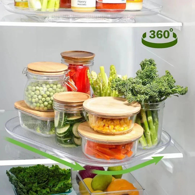 Lazy Susan Fridge Turntable Organizer for Refrigerator clear Rectangular Fridge Organizer Storage Kitchen Table