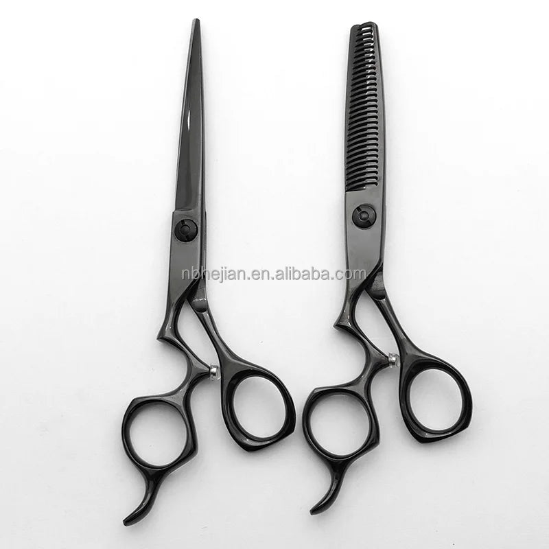 Black Stainless Steel Beauty Hair Scissors Set 6 Inch Left-Handed Professional Salon Barbers Shears