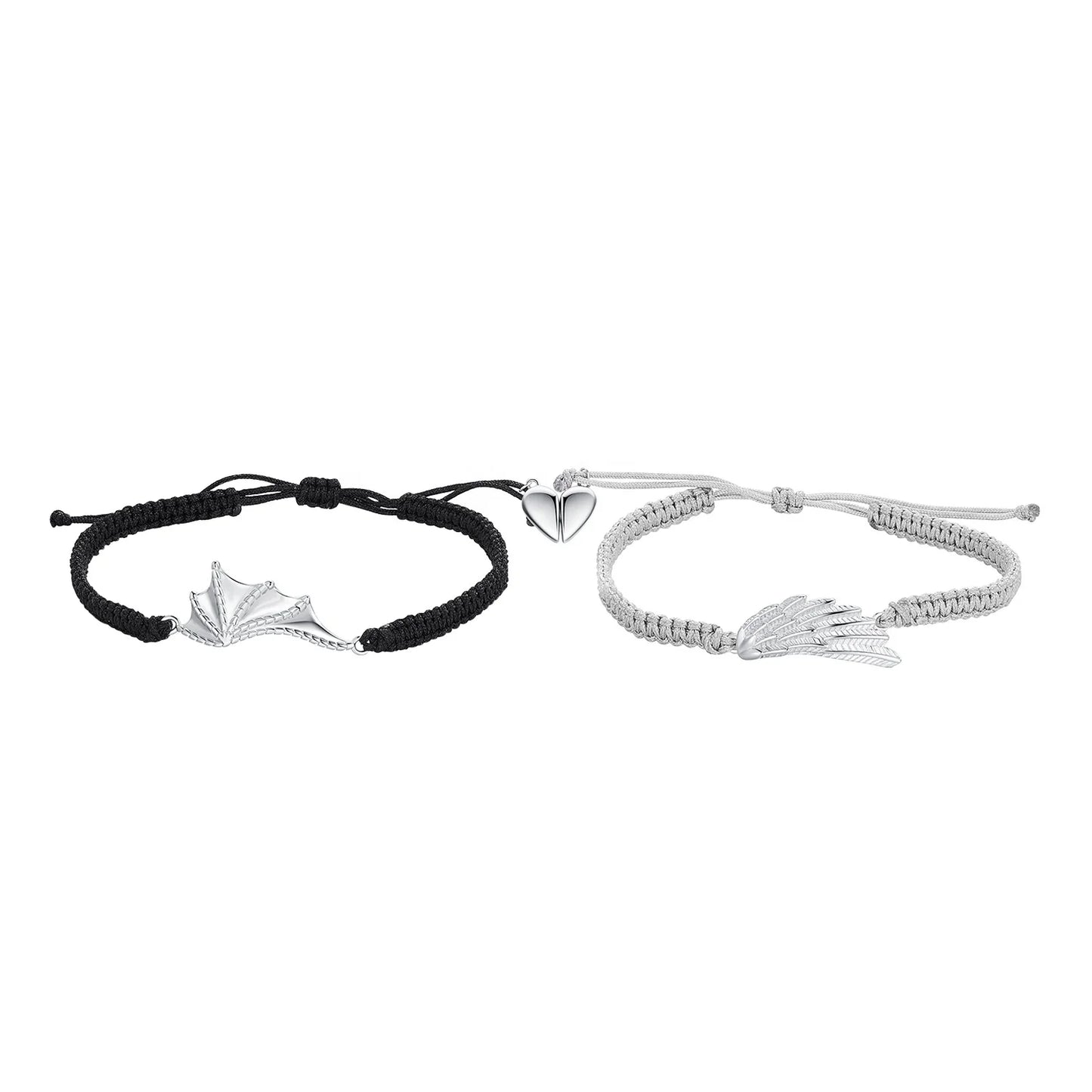 Couple 925 Sterling Silver Zircon Angel and Demon Lovers' Rope Bracelet for Women Party Anniversary Valentine's Day Gift Jewe
