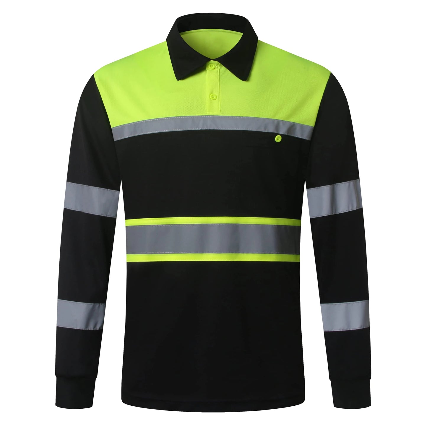 Wholesale 100% Polyester Safety Shirts for Men High Reflective Men Polo Shirts With Pocket Long Sleeve Workwear Breathable Po