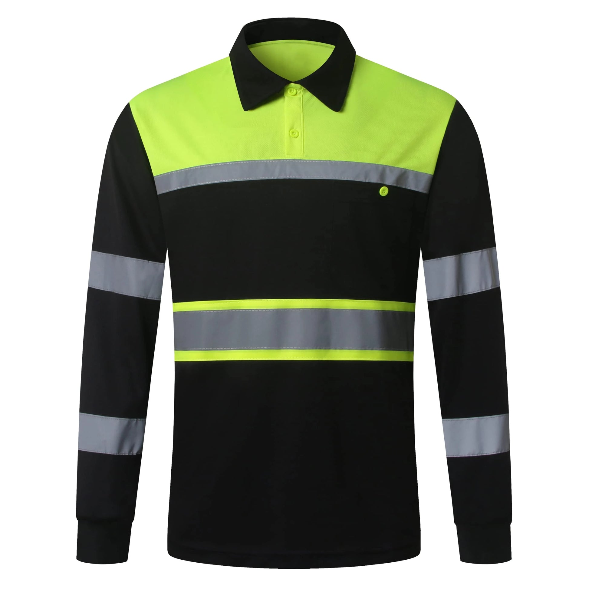 Wholesale 100% Polyester Safety Shirts for Men High Reflective Men Polo Shirts With Pocket Long Sleeve Workwear Breathable Po