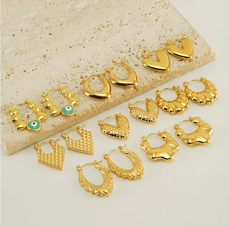 Wholesale Vintage Creative Hoop Earrings Luxury Jewelry 18K Gold Plated Stainless Steel 18K Gold Hoop Earrings for Women