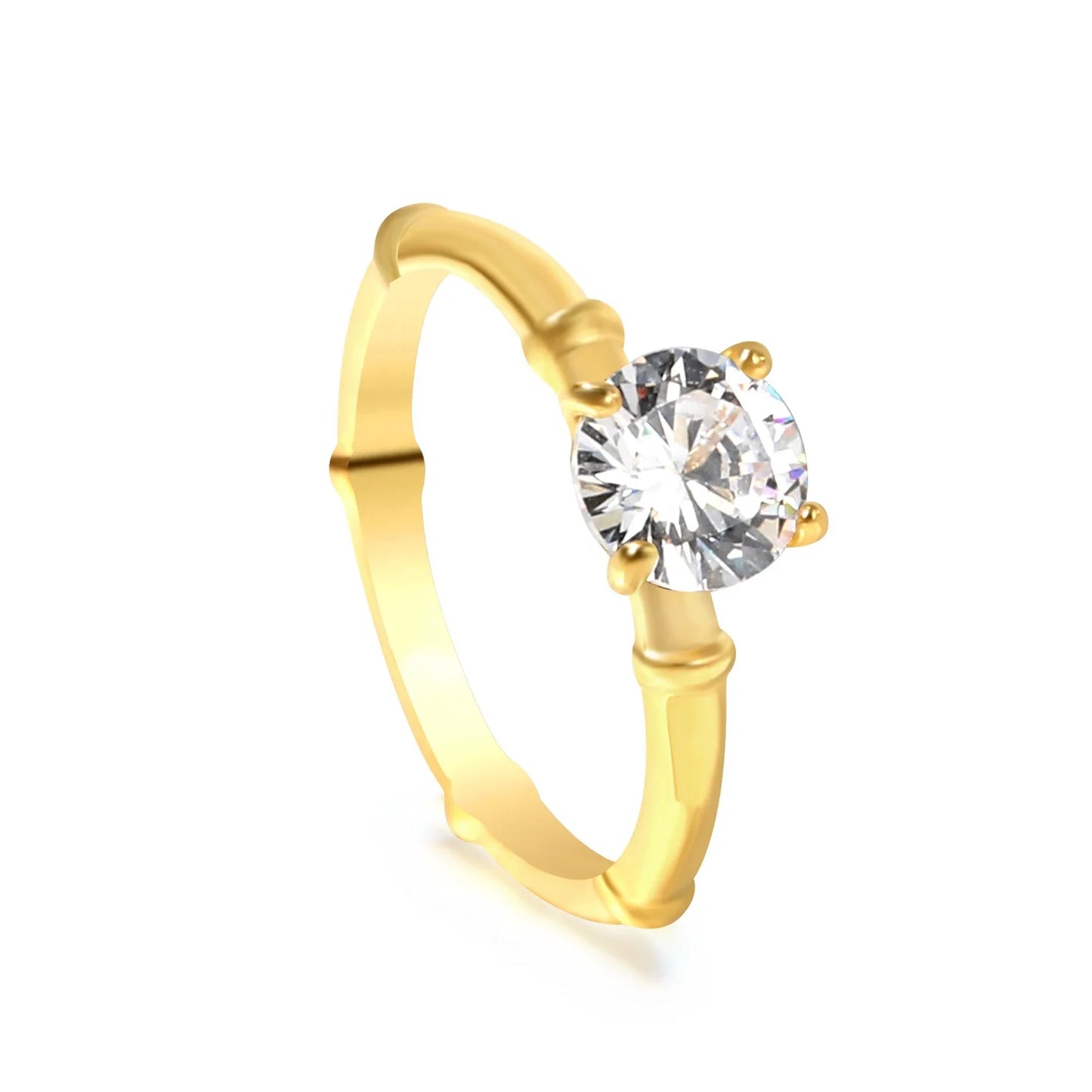 316 Stainless Steel Rings Women Fashion Jewelry Round Cut Cubic Zirconia CZ Engagement Wedding Rings Thin Bamboo Ring for Wom