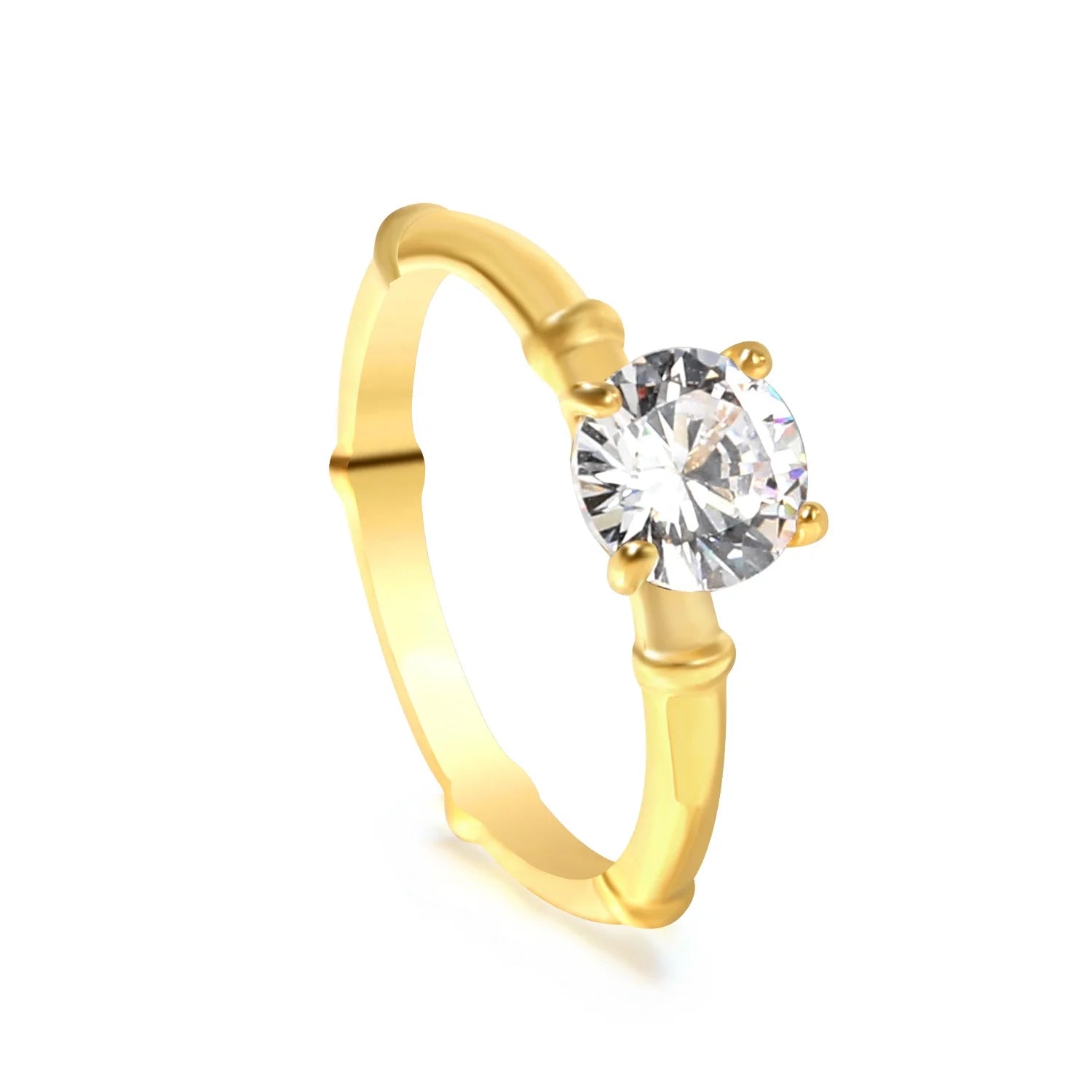 316 Stainless Steel Rings Women Fashion Jewelry Round Cut Cubic Zirconia CZ Engagement Wedding Rings Thin Bamboo Ring for Wom