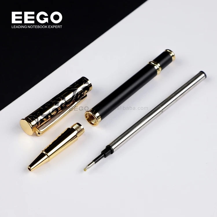 High Quality Luxury Black and Gold Metal Ballpoint Pen Set Custom Logo Signature for Office Hot Selling 0.5mm Writing Width