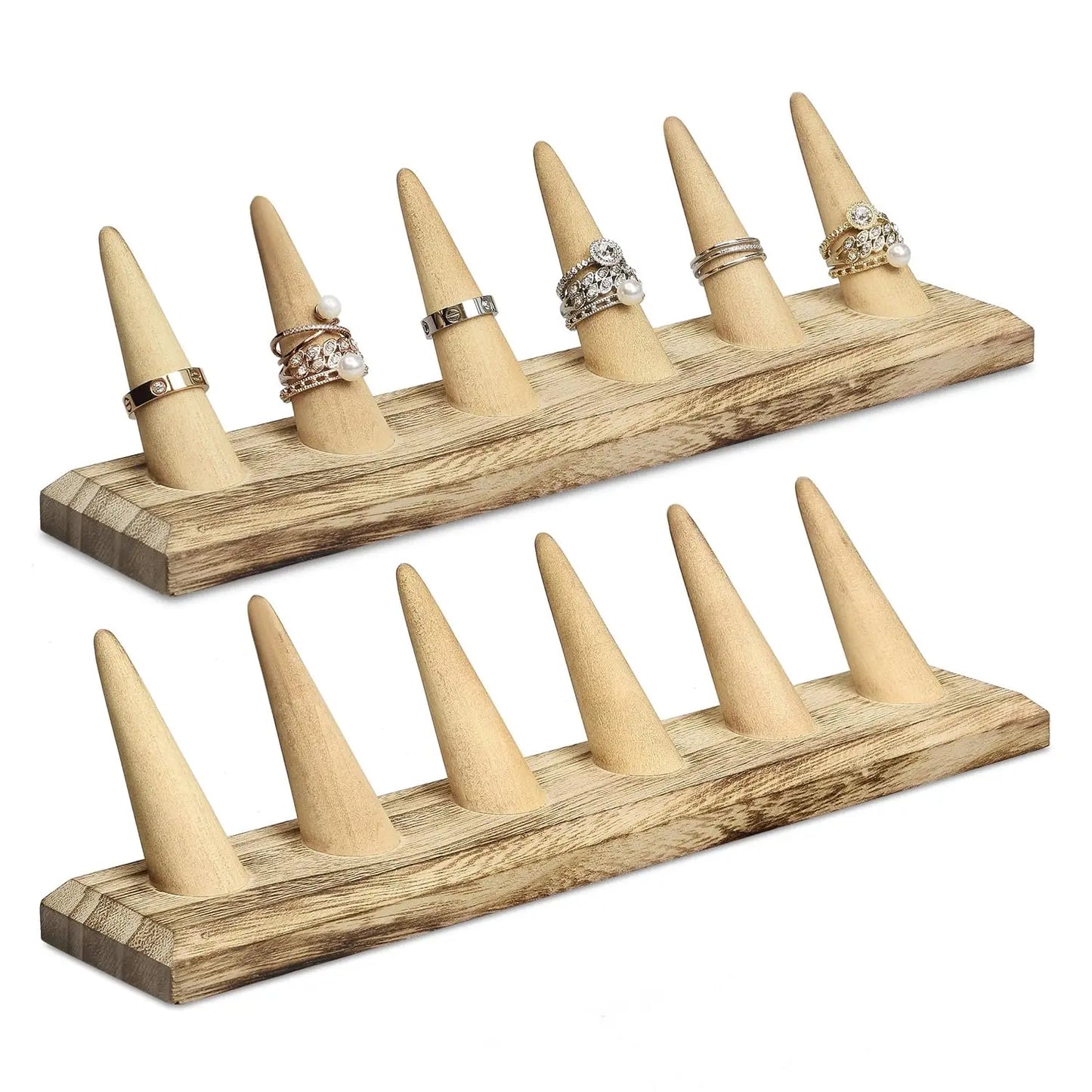Showcase Cone Shape Wooden Jewelry Finger Ring Wood Jewelry Display Stand Organizer Holder Showcase Rack Ring Display Stand