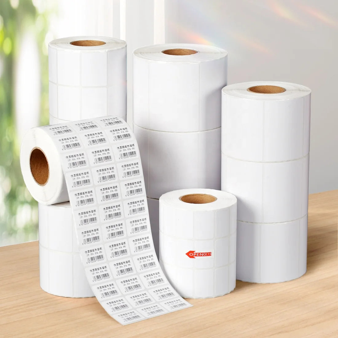 Custom 50x70mm Thermal Sticker Label Rolls Blank Printed Self Adhesive Paper Sticker White Barcode Label Roll Wholesale
