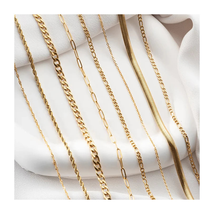 Minimalist 18k Gold Plated Stainless Steel Layered Choker Necklace Women Cuban Paperclip Twist Figaro Curb Chain Necklace