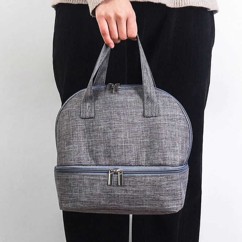 Insulated Lunch Bag Dual Compartment Lunch Tote with Handle Large Reusable Cooler Ice Pack Handbag for Women Men