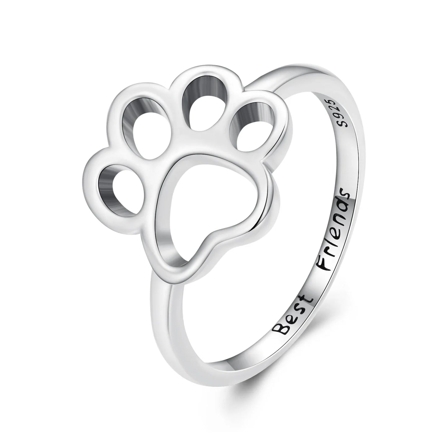 Adjustable Cat Paw Ring 925 Sterling Silver Hollow Band Stackable Pet Lover Jewelry for Women & Girls Birthday Gift SCR909