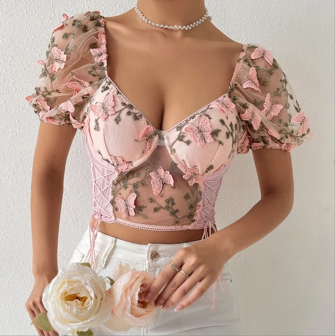 2024 European and American Summer New Spicy Girl Open Back Perspective Sling Spliced Mesh Small Vest