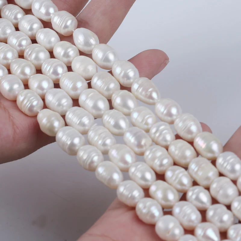 Zhuji 9-10mm White Freshwater Rice Shape Pearl Stand Loose Natural Pearls for Sale