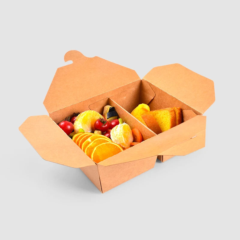 SenAng05 Biodegradable Disposable 1400ml 2 Compartments Takeaway Food Containers Kraft Sushi Paper Boxes
