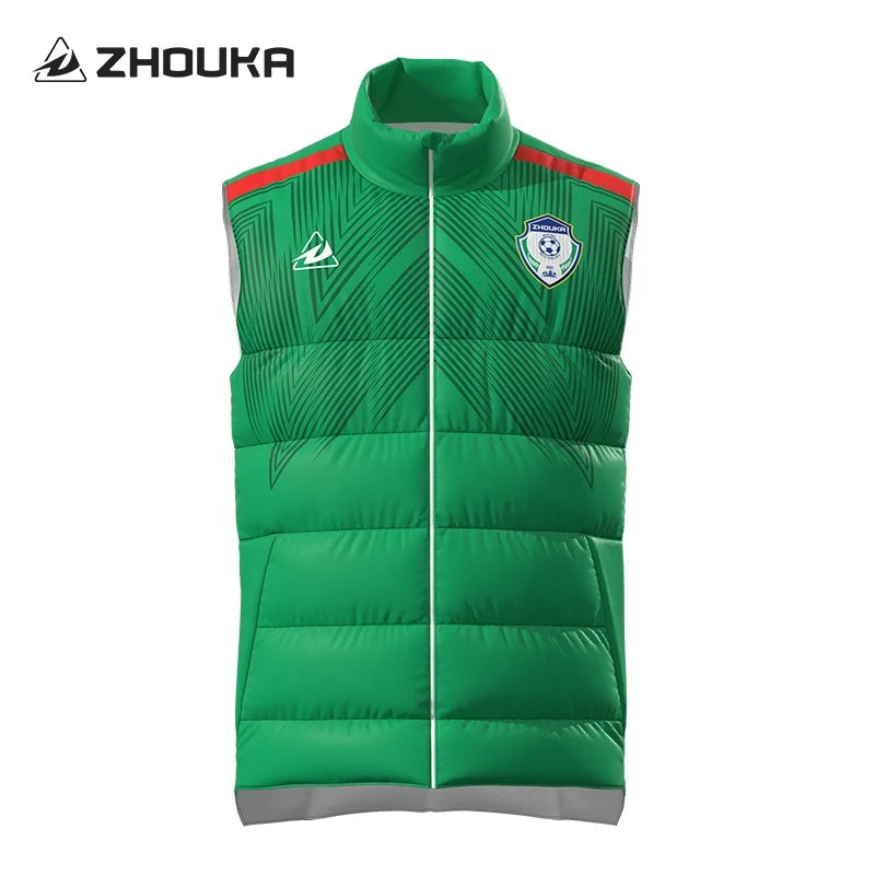 Oem Custom Digital Print Puffer Soccer Coats Jacket Down Vest Men Winter Stand Collar Thicken Warm Football Sports Waistcoat